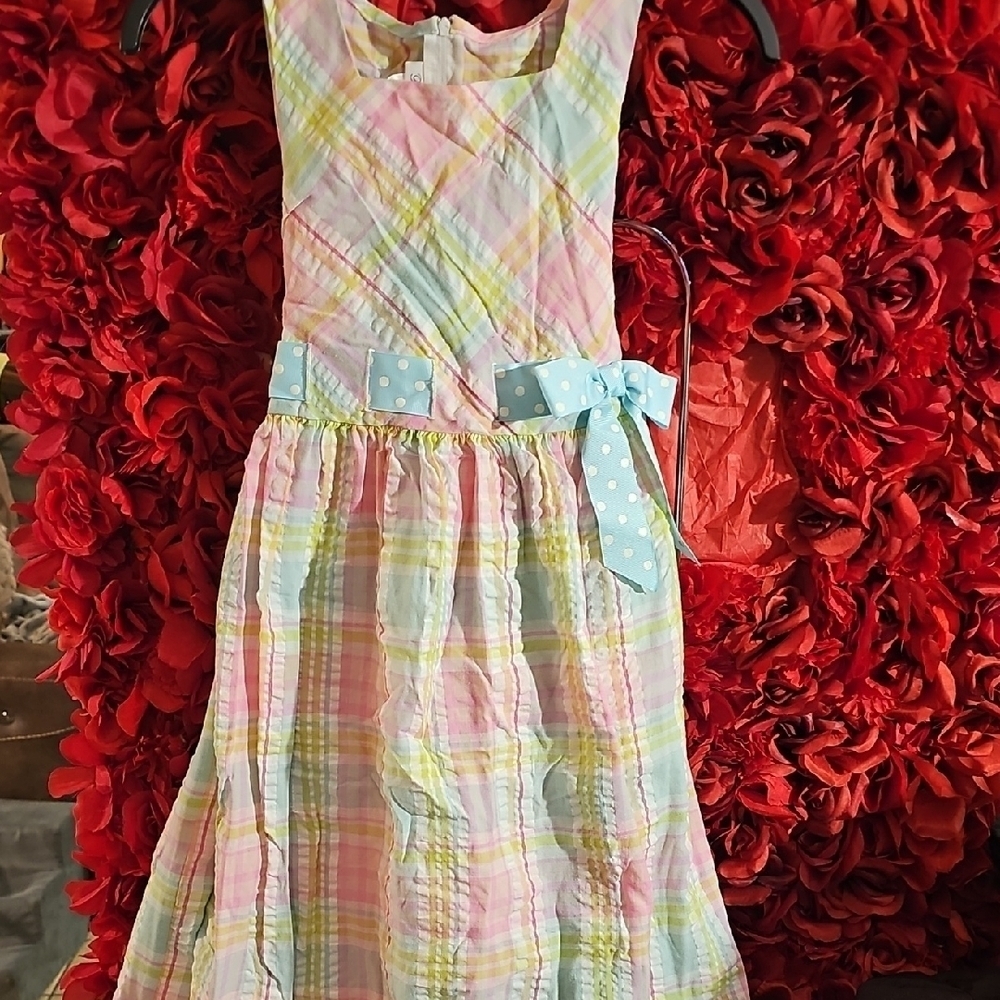 Bonnie Jean Girls Plaid Kids Dress with Bow Size 14 Like New